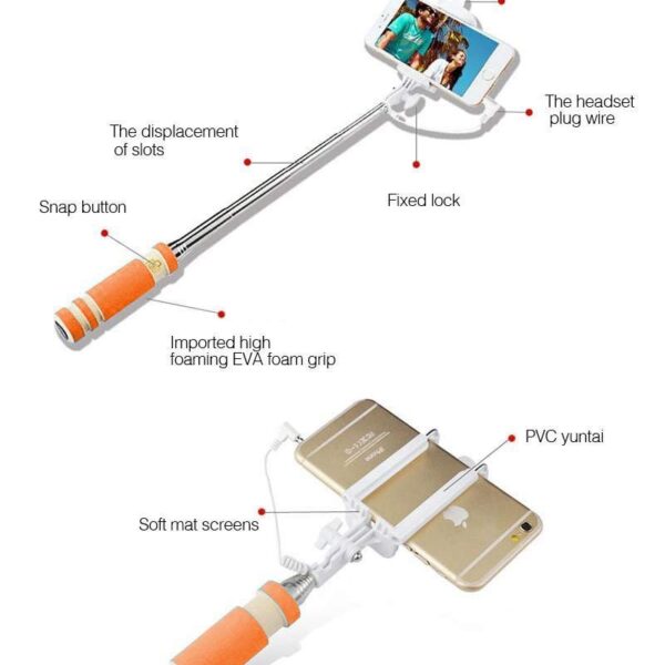 StateZen Cable Selfie Stick (Multi color)