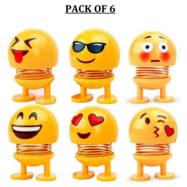 Smiley Spring Doll 6 Pcs, Cute Emoji Bobble Head Dolls Car Ornaments Bounce Toys